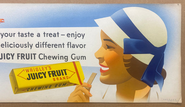 c.1930s Wrigley’s Juicy Fruit Chewing Gum Trolley Card Sign by Otis Shepard