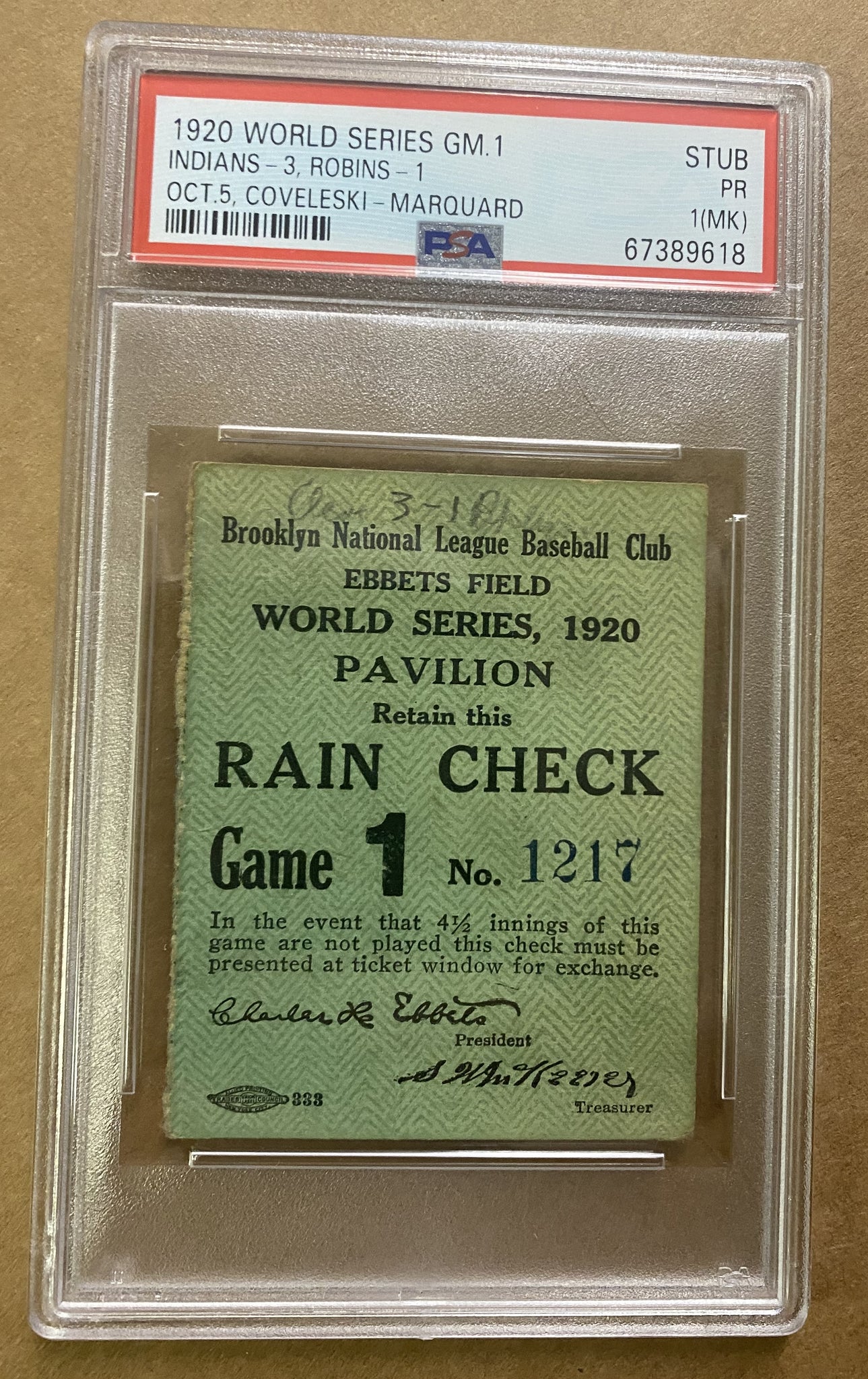 1920 World Series Game One Ticket Stub PSA Graded Cleveland Brooklyn R –  Golden Age Posters