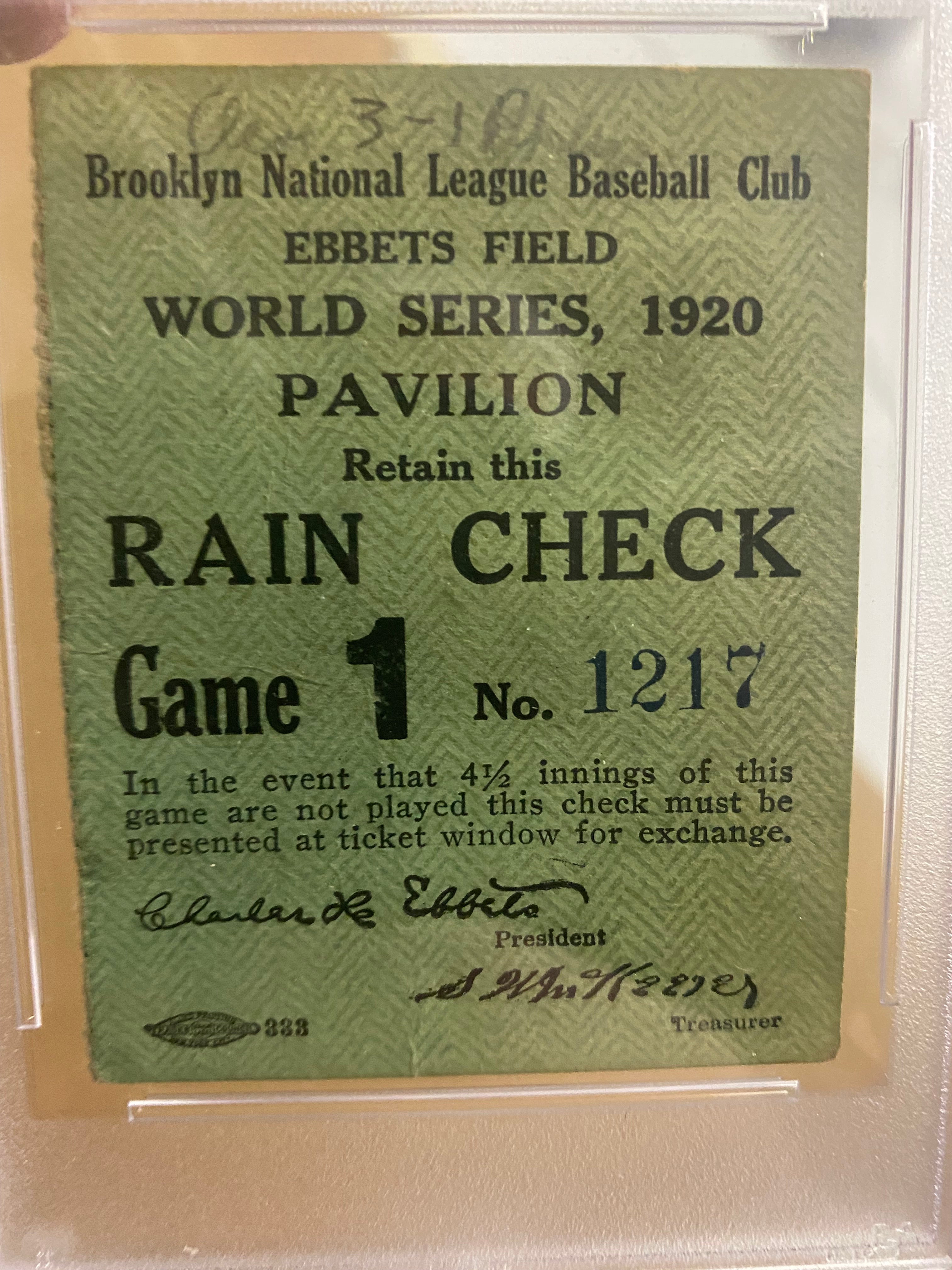 1920 World Series Game One Ticket Stub PSA Graded Cleveland Brooklyn R –  Golden Age Posters