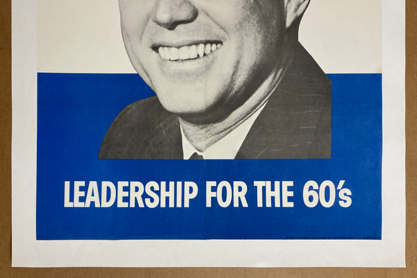 1960 Kennedy For President Leadership For The 60s Full Size on Linen