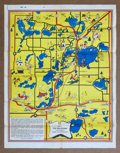c.1950s Little Crow Lake Region of Minnesota Pictorial Cartoon Map