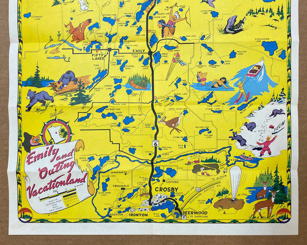 c.1950s Emily and Outing Vacationaland Minnesota Pictorial Cartoon Map Witkus