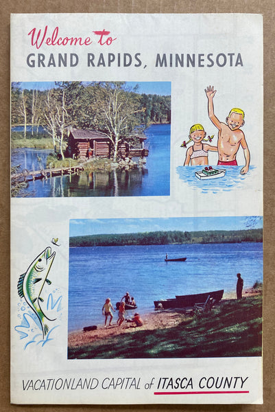 c.1950s Grand Rapids Itasca County Minnesota Pictorial Cartoon Map