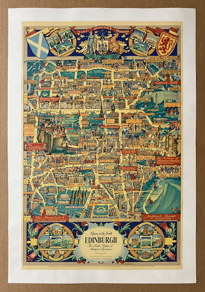 1947 Queen of the North Edinburgh Scotland Pictorial Map by Kerry Lee UK