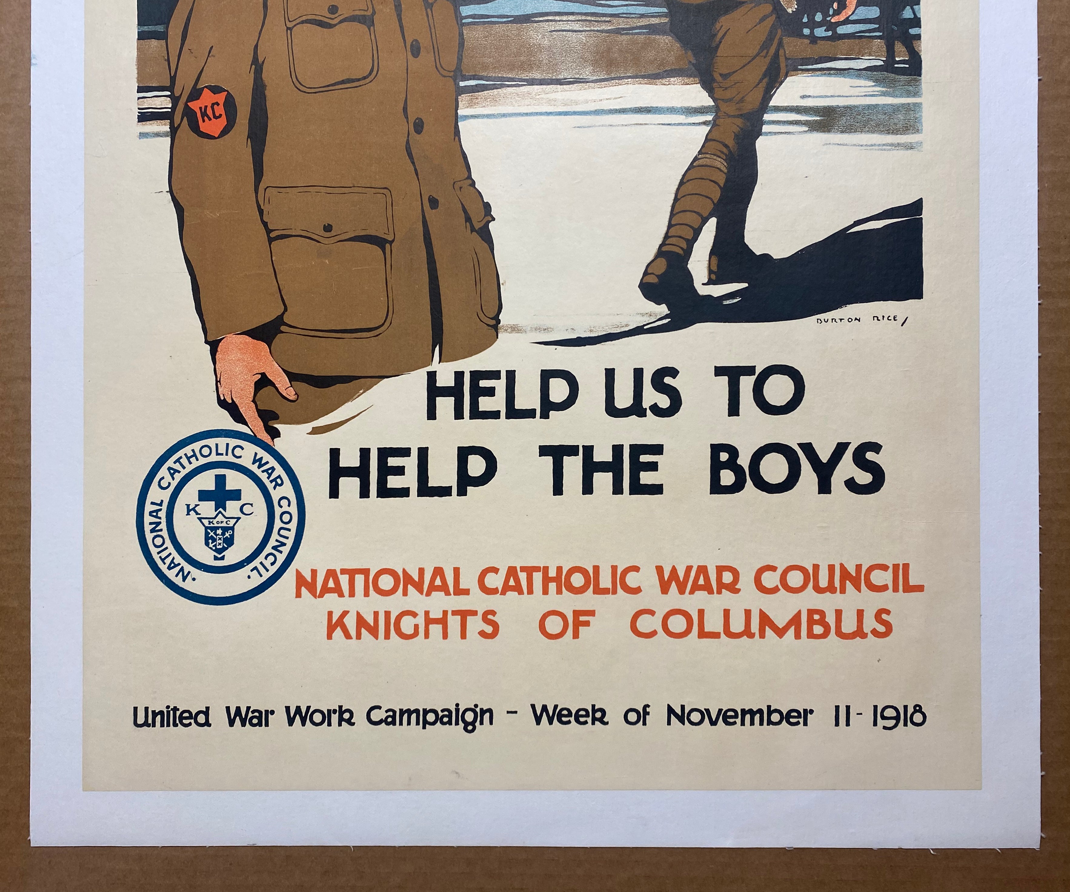 1918 See Him Through National Catholic War Council Poster Burton