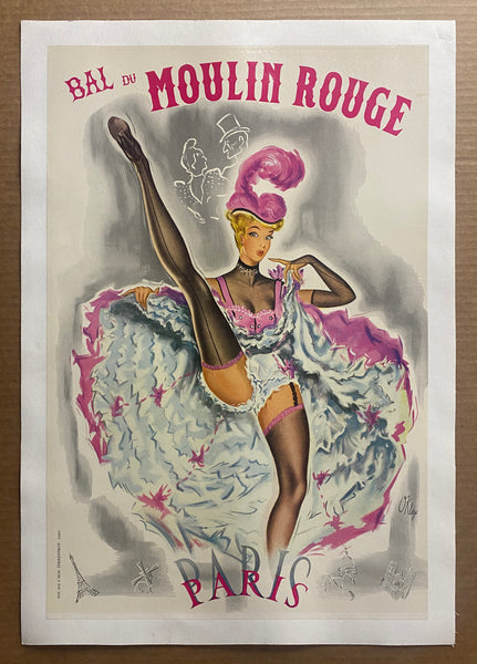 c.1950s Bal Du Moulin Rouge Paris by Pierre O’Kley Can-Can Dancer