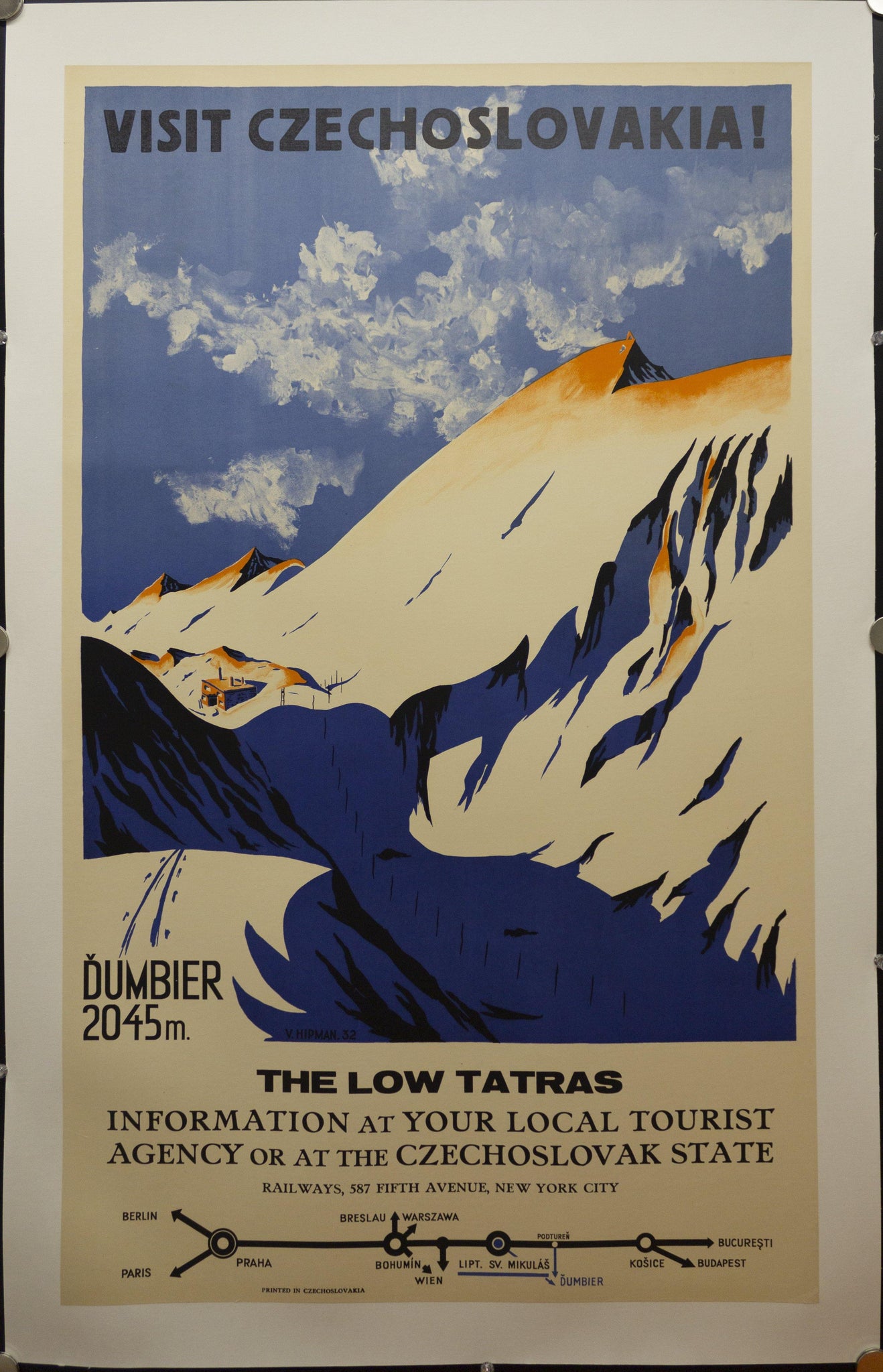 1932 Visit Czechoslovakia Dumbier Low Tatras by Vladimir Hipman Ski Skiing - Golden Age Posters
