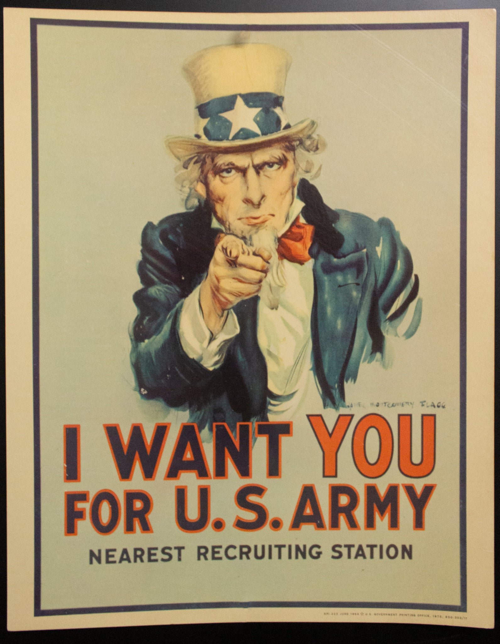 1975 I Want You For U.S. Army Uncle Sam Window Card Poster Vietnam War Era