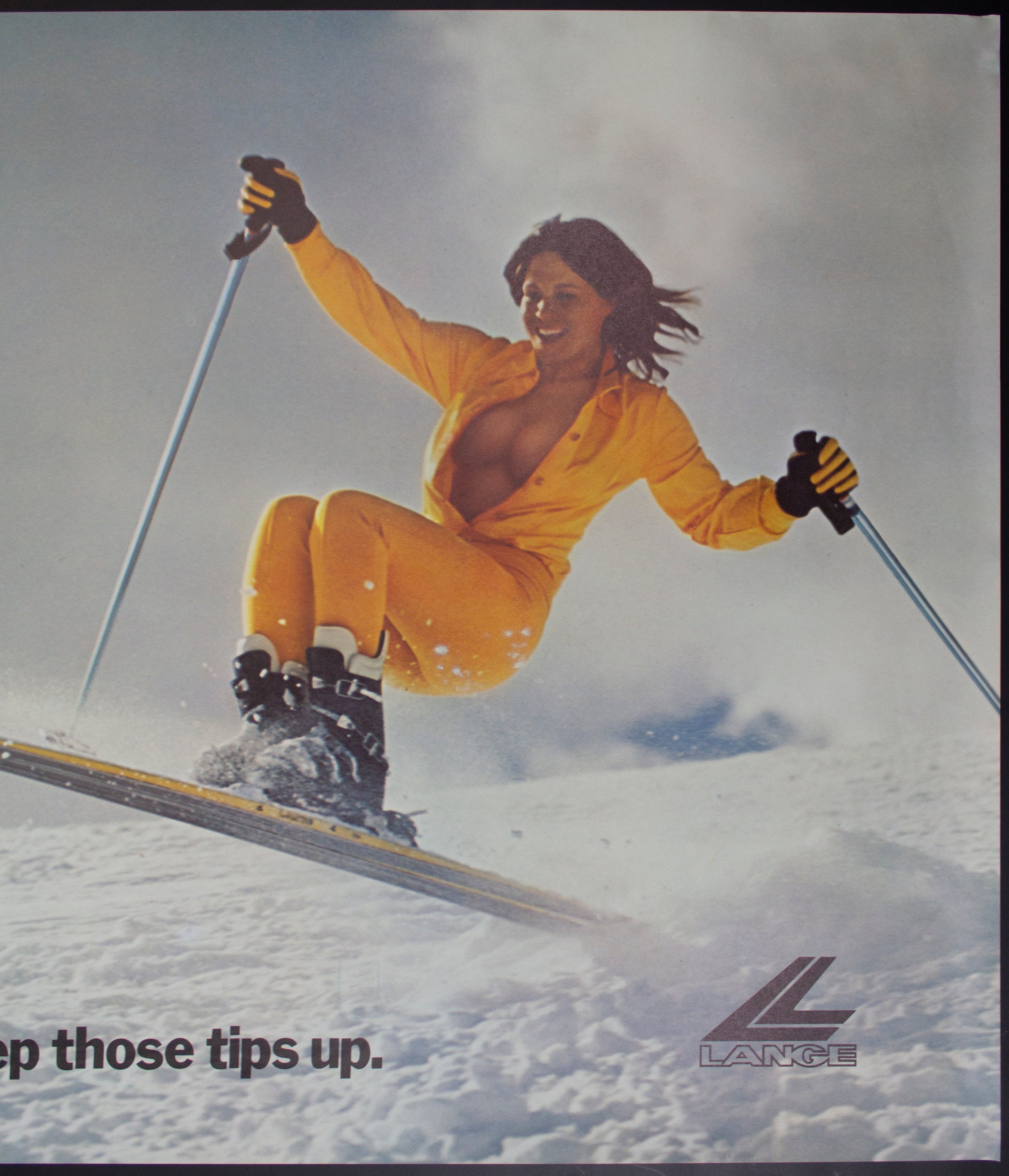 1972 Lange Ski Boots Keep Those Tips Ups Skiing Poster Vintage