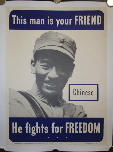 1942 This Man Is Your Friend He Fights For Your Freedom - Chinese 20.5 X 14.5 - Golden Age Posters