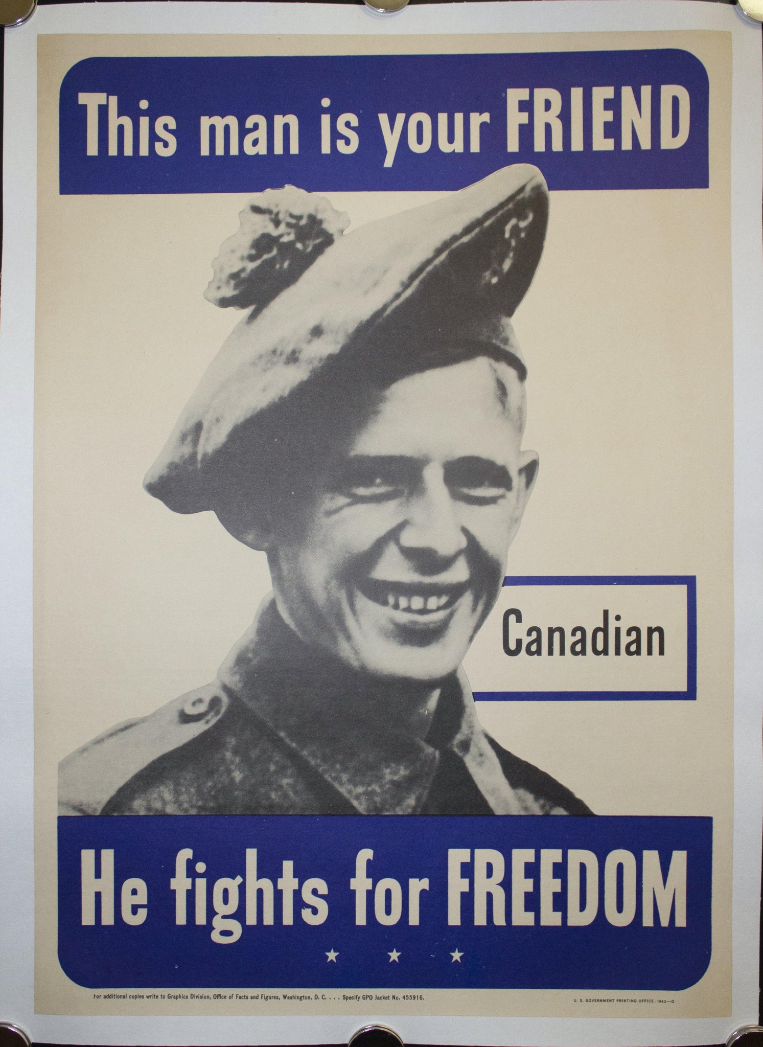1942 This Man Is Your Friend He Fights For Your Freedom - Canadian 20.5 X 14.5 - Golden Age Posters