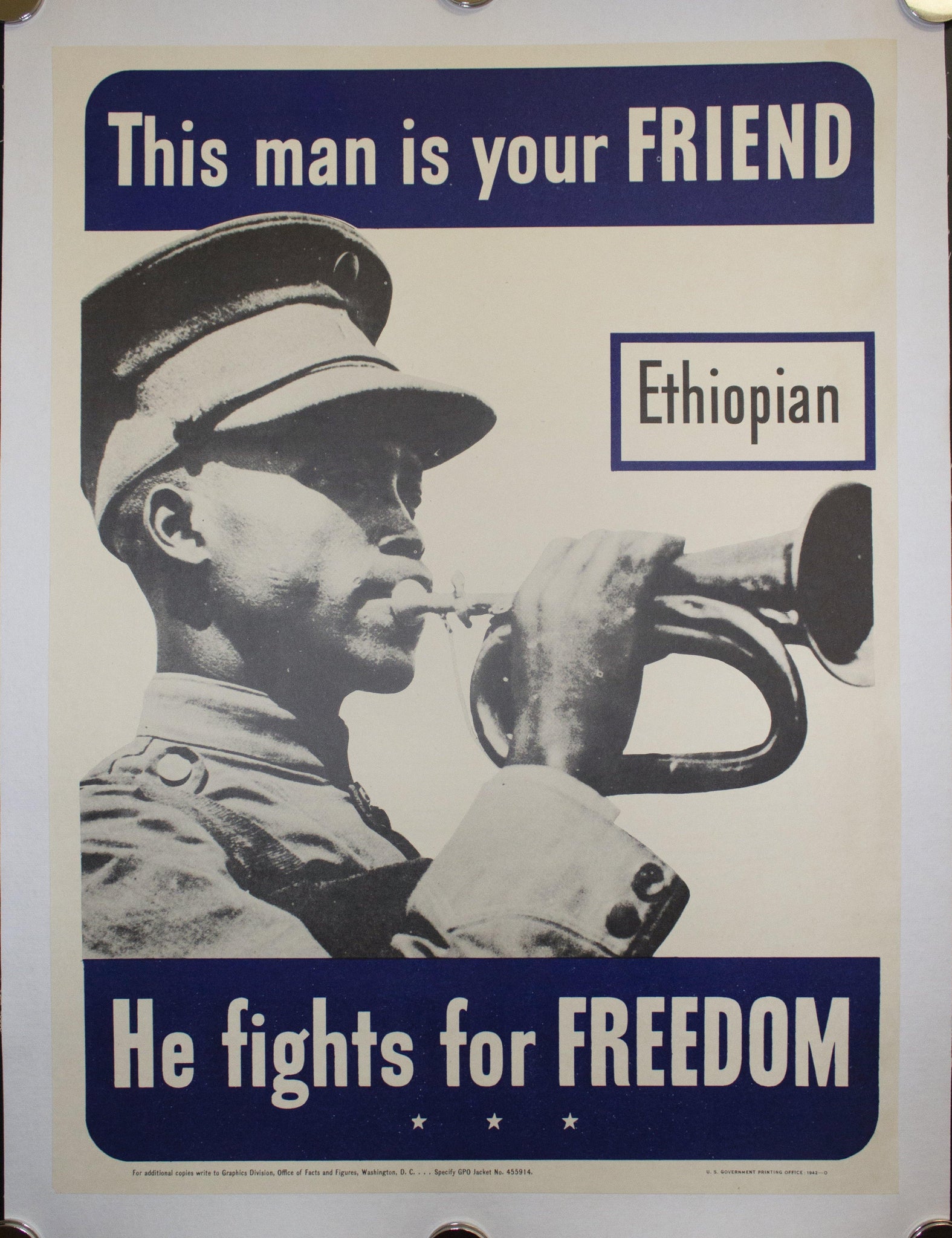 1942 This Man Is Your Friend He Fights For Your Freedom - Ethiopian 20.5 X 14.5 - Golden Age Posters