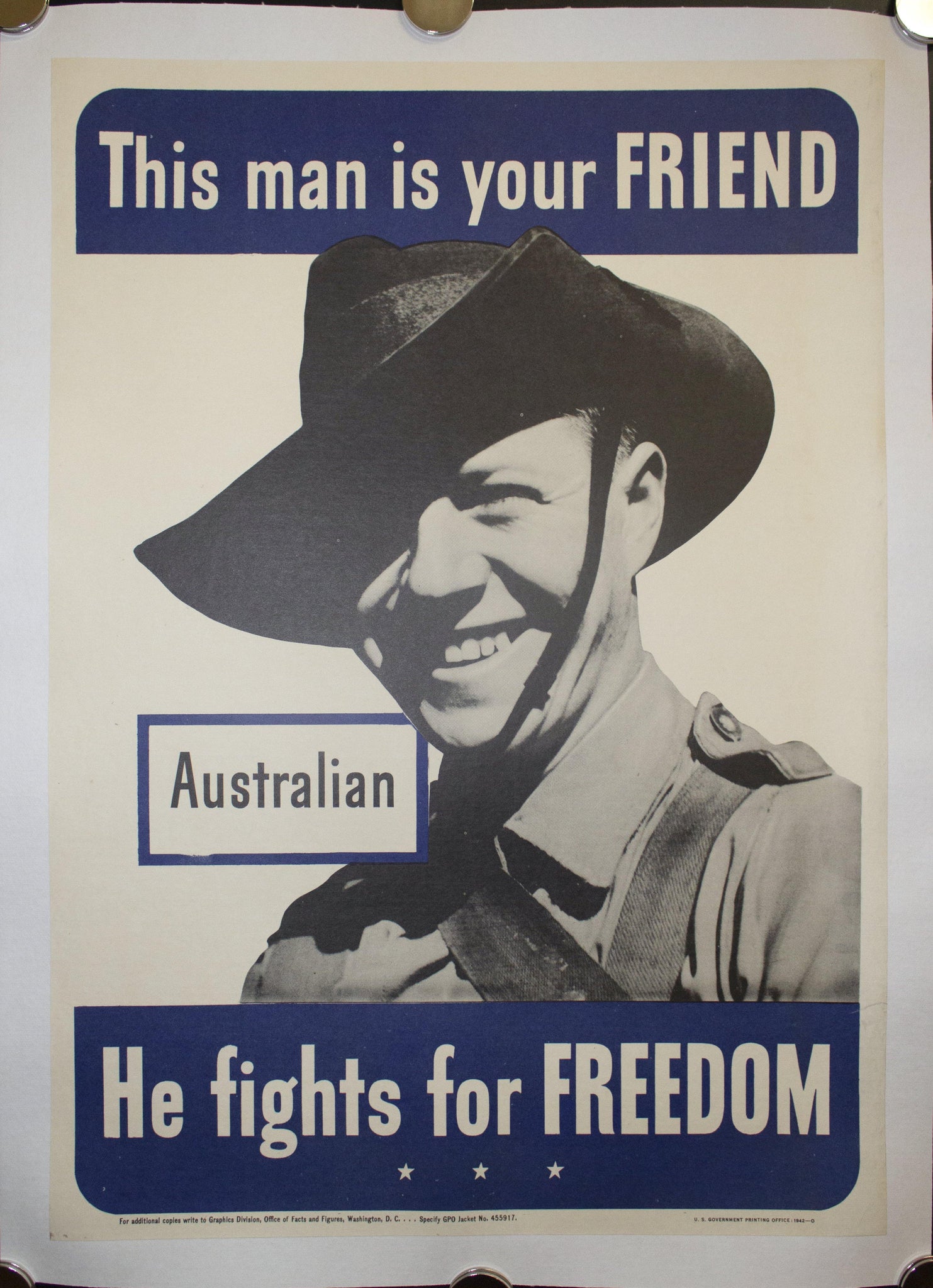1942 This Man Is Your Friend He Fights For Your Freedom - Australian 20.5 X 14.5 - Golden Age Posters
