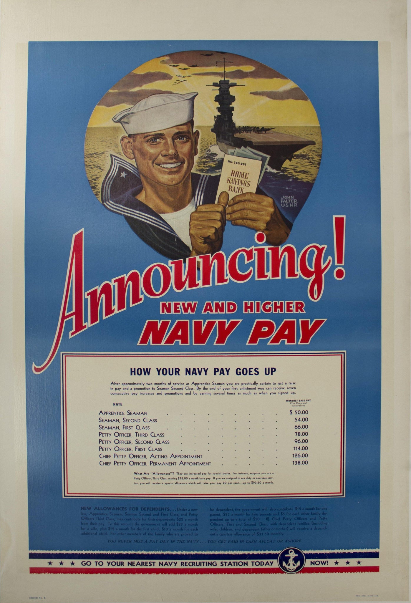 1942 Announcing New and Higher Navy Pay by John Falter - Golden Age Posters