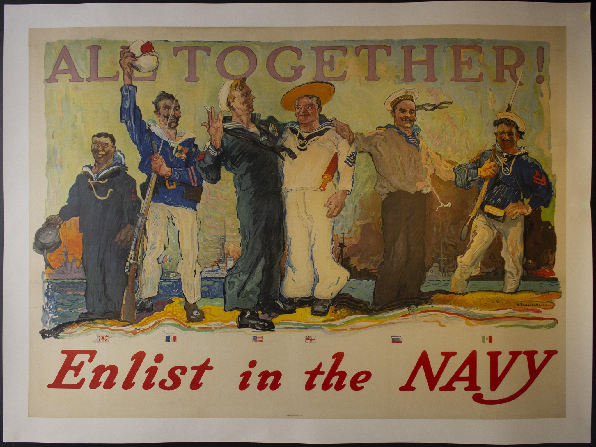 1917 All Together Enlist In The Navy by Henry Reuterdahl Recruiting - Golden Age Posters