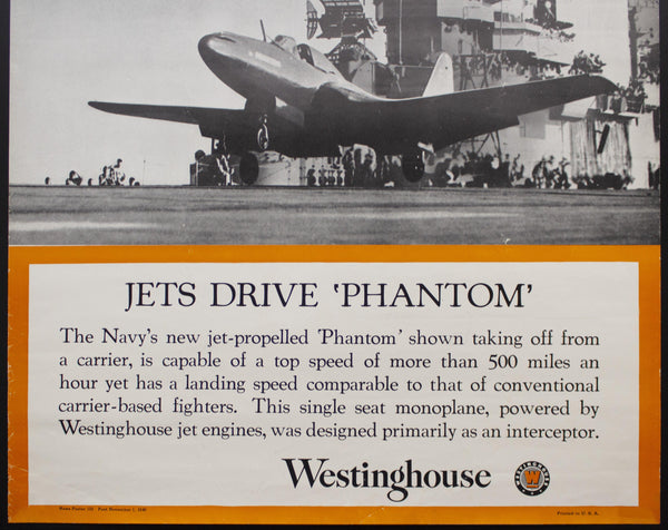1946 Westinghouse Jets Drive FH Phantom U.S. Navy Fighter Aircraft - Golden Age Posters