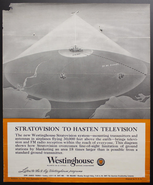 1945 Westinghouse Stratovision Television System Publicity - Golden Age Posters