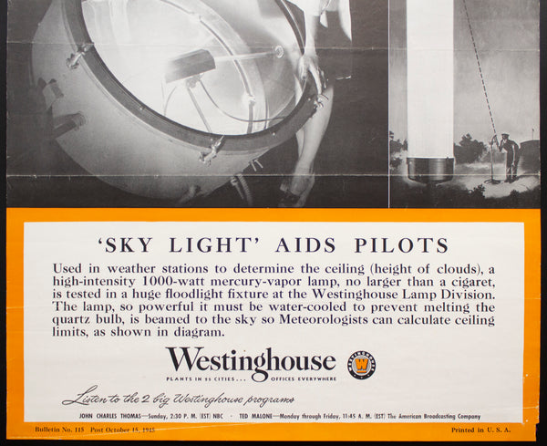1945 Westinghouse Sky Light Searchlight Cloud Ceiling Detector WWII Era